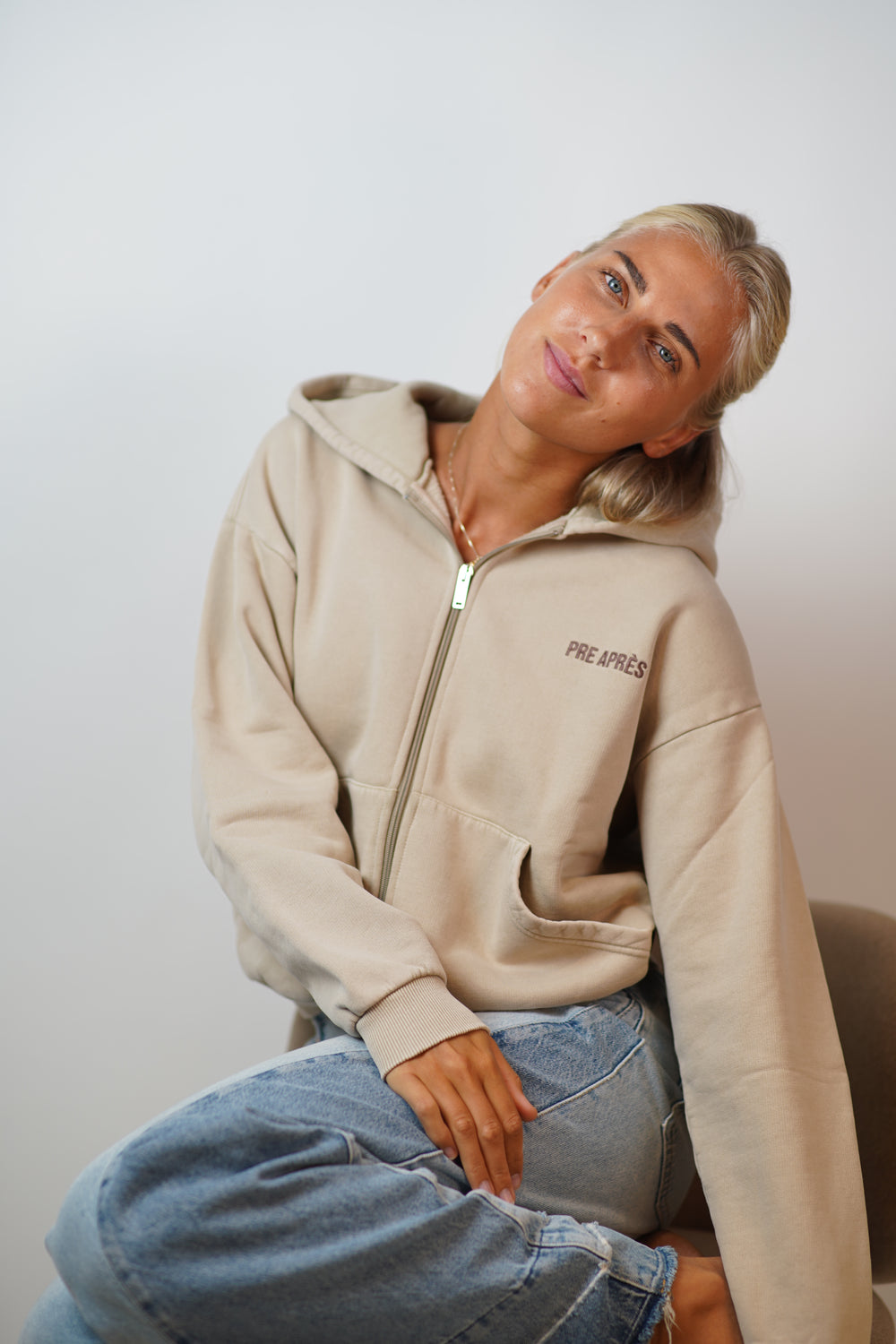 Washed Zip Up Hoodie (W) - Khaki Grey