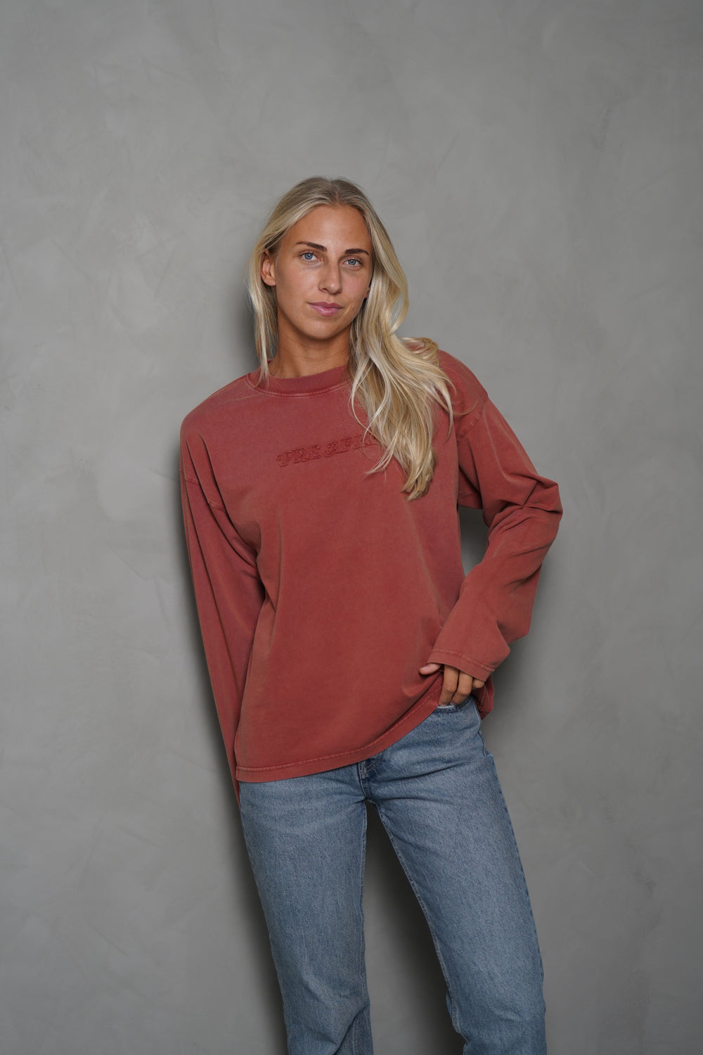 Distressed Long Sleeve - Brick Red