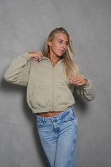 Washed Zip Hoodie (W) - Dusty green