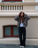 Washed Zip Hoodie (W) - Soft Brown