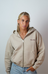 Washed Zip Up Hoodie (W) - Khaki Grey