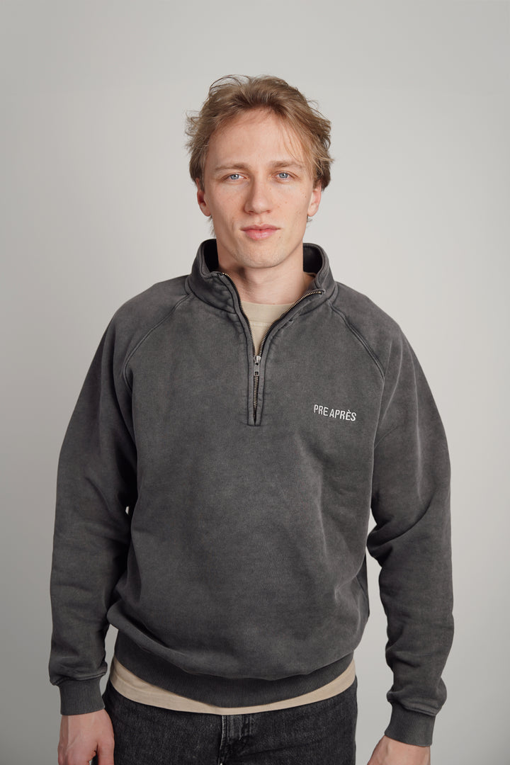 Vintage Washed Half Zip Sweatshirt - Faded Black