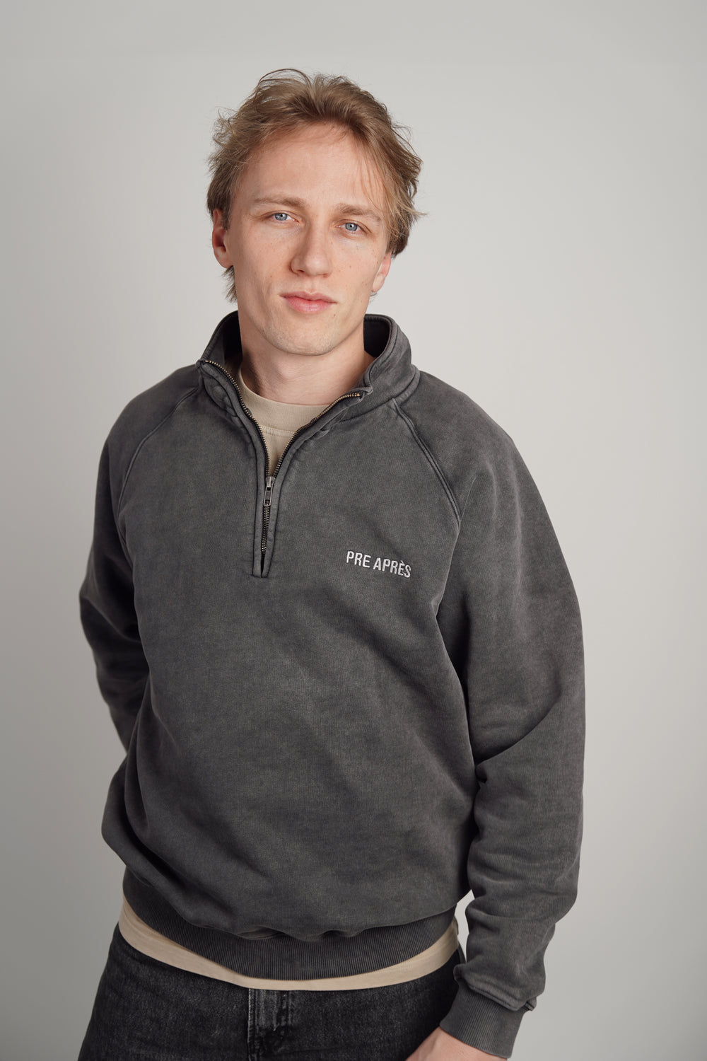 Vintage Washed Half Zip Sweatshirt - Faded Black