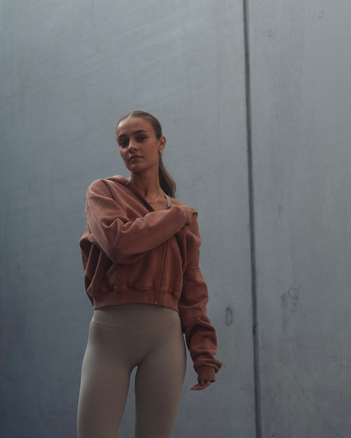 Vintage Washed Zip Jacket - Rusty Red