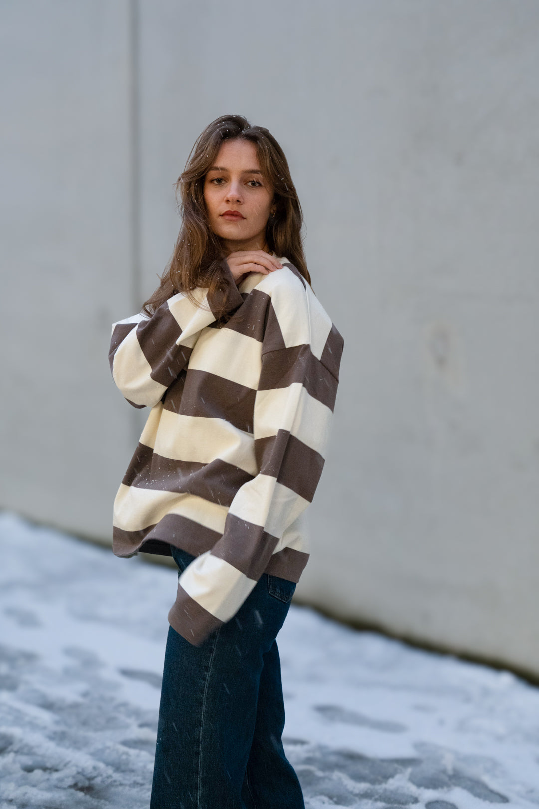 Distressed Striped Long sleeve - Brown/White