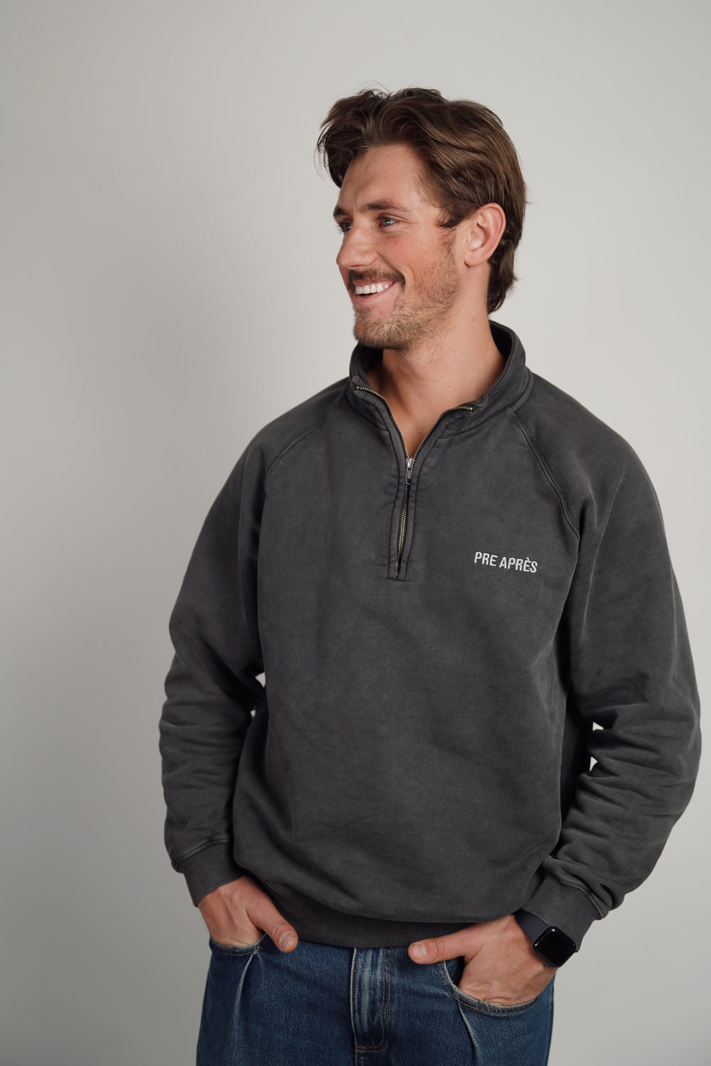 Vintage Washed Half Zip Sweatshirt - Faded Black