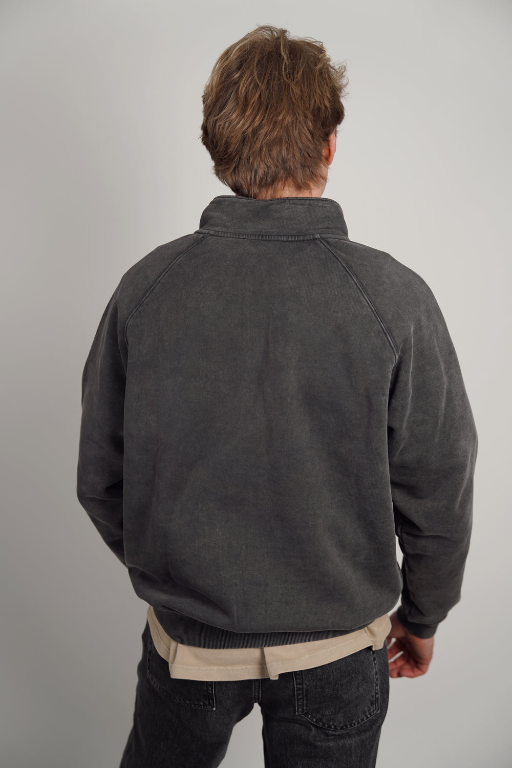 Vintage Washed Half Zip Sweatshirt - Faded Black
