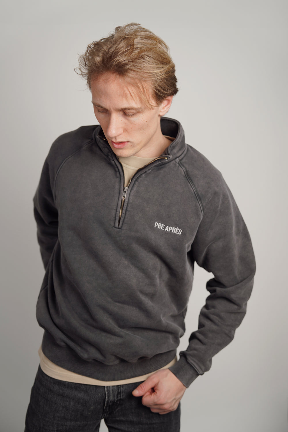 Vintage Washed Half Zip Sweatshirt - Faded Black