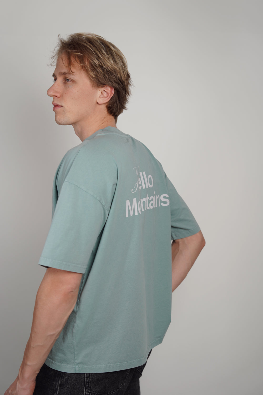 Hello Mountains Oversized Tee - Frostbite Green