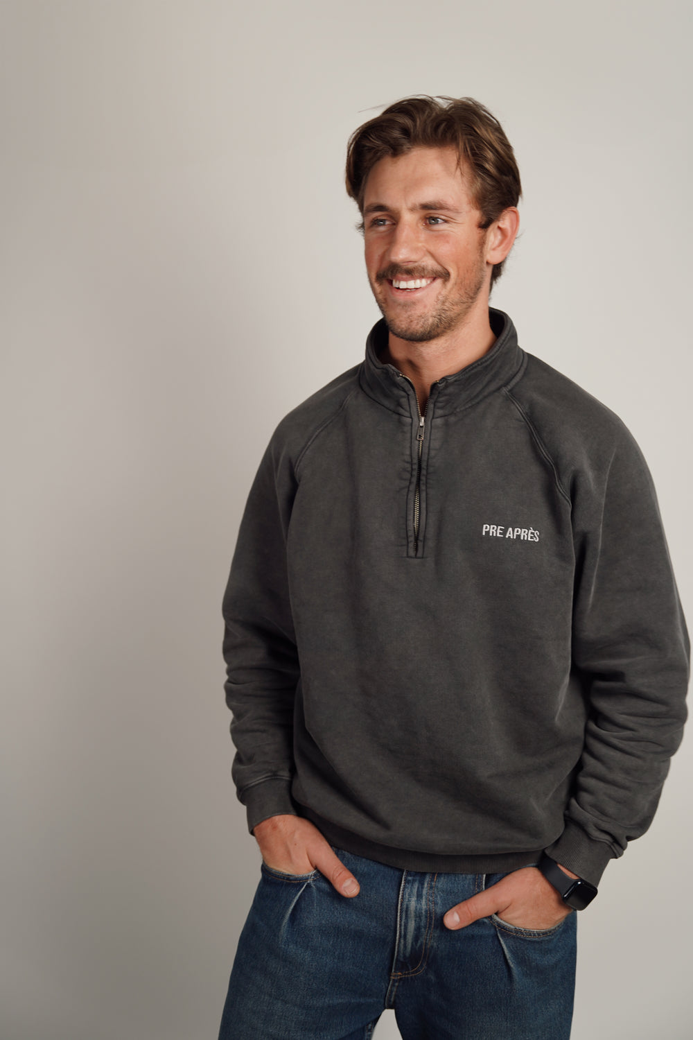 Vintage Washed Half Zip Sweatshirt - Faded Black