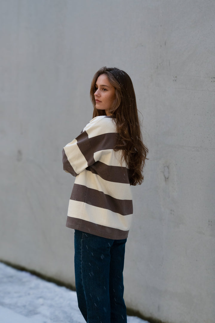Distressed Striped Long sleeve - Brown/White