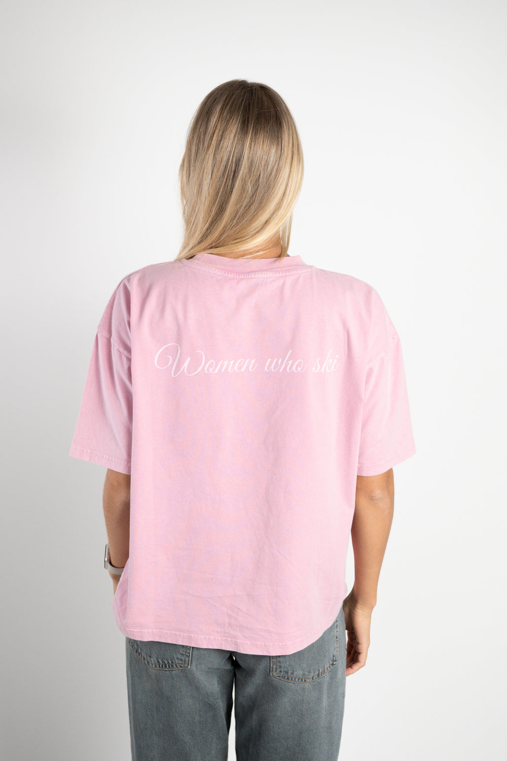 Women Who Ski Oversized Tee - Soft Pink