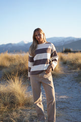 Distressed Striped Long sleeve - Brown/White