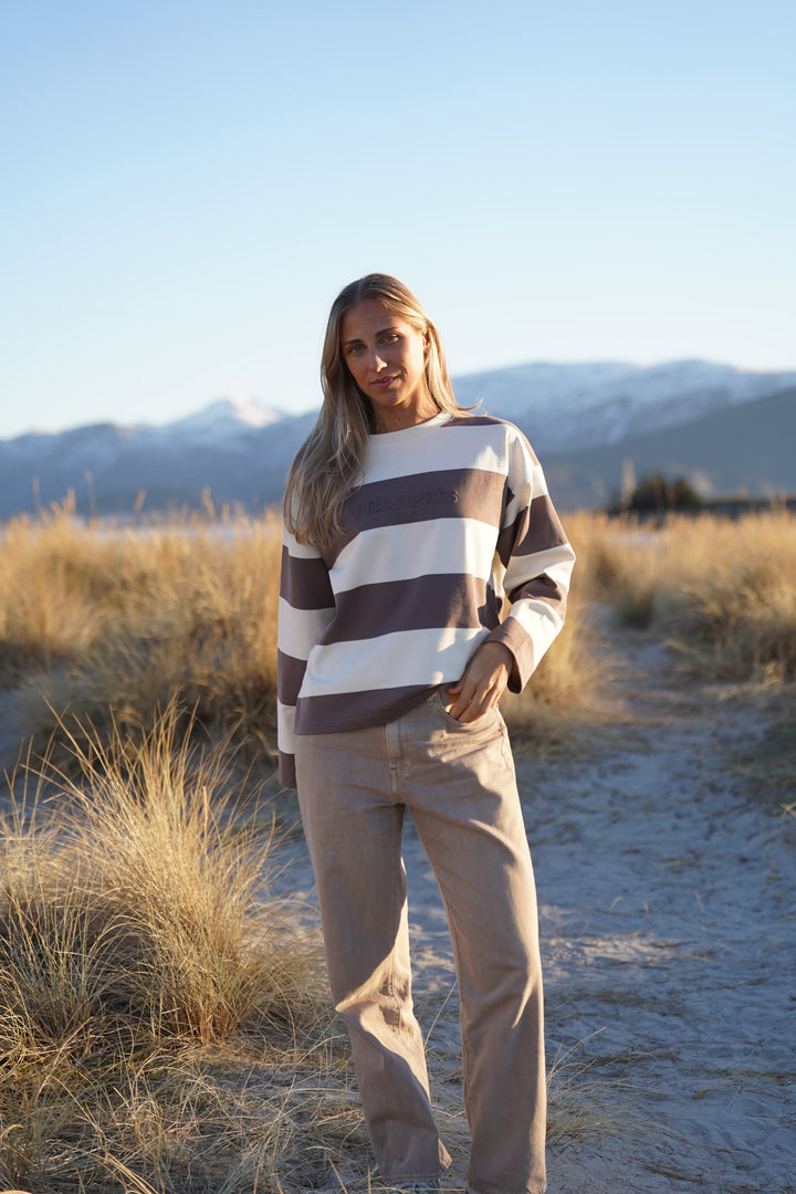 Distressed Striped Long sleeve - Brown/White