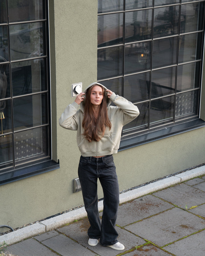 Washed Zip Hoodie (W) - Dusty green