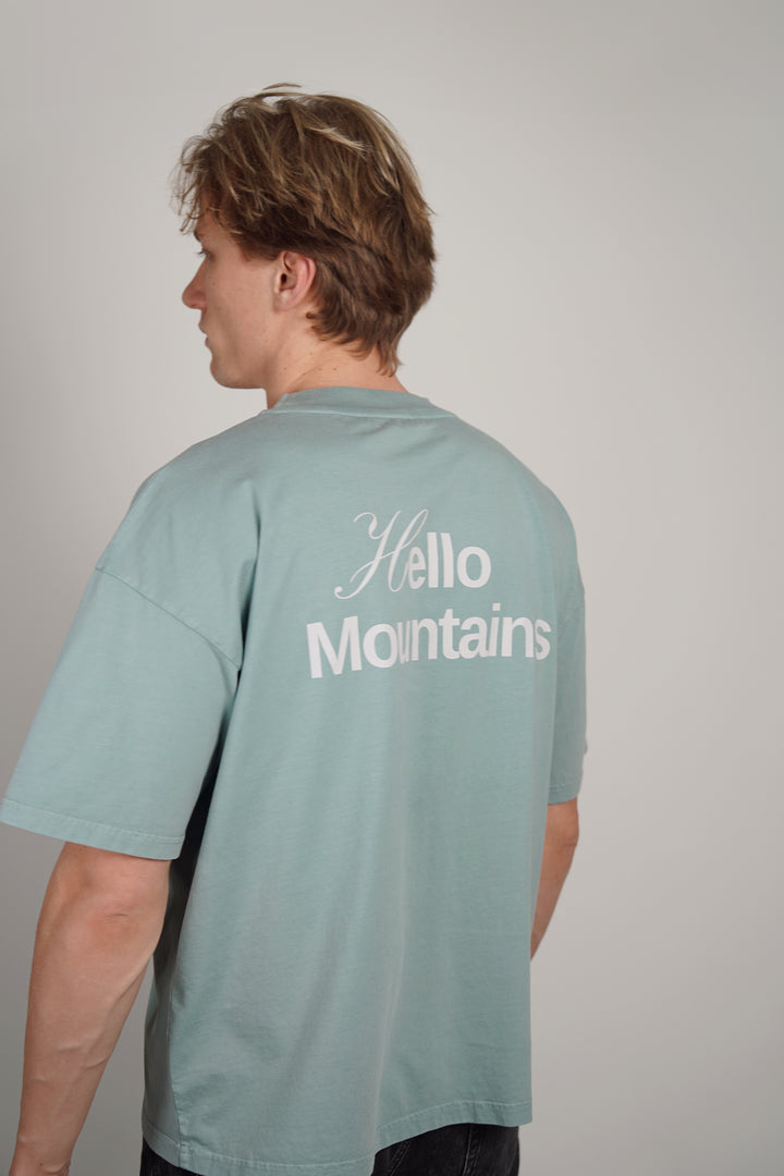 Hello Mountains Oversized Tee - Frostbite Green